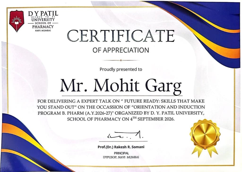 D.Y. Patil - Certificate of Appreciation