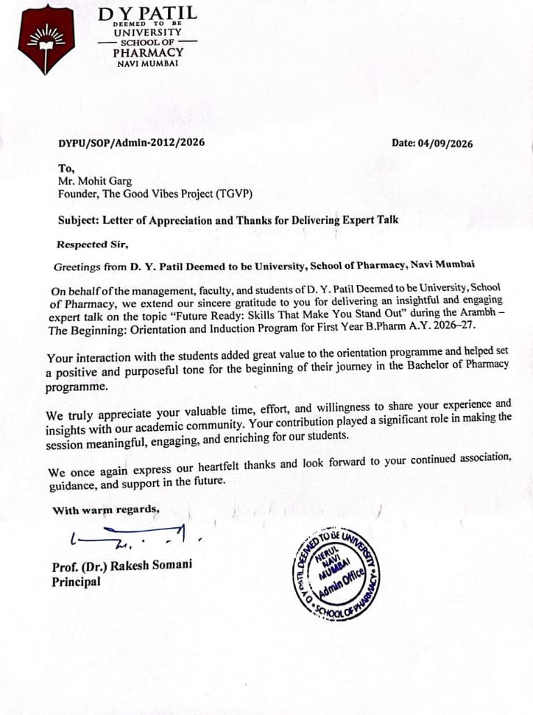 D.Y. Patil - Letter of Appreciation